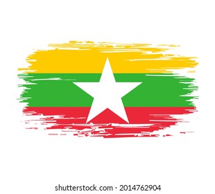 Myanmar flag brush grunge background. Vector illustration.