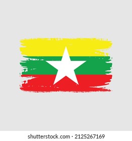 Myanmar flag brush stroke. National flag