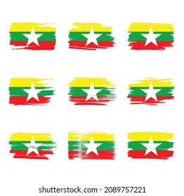 Myanmar flag brush strokes painted 