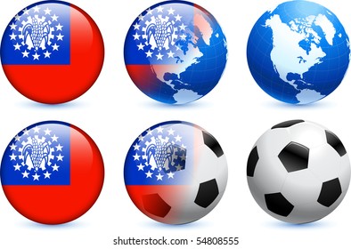 Myanmar Flag Button with Global Soccer Event Original Illustration