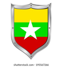 Myanmar flag button on a white background. Vector illustration.