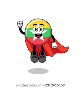 myanmar flag cartoon with flying superhero , character design