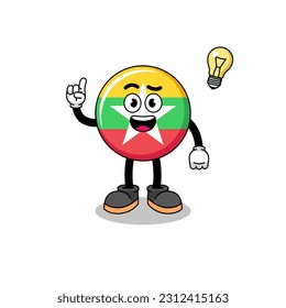 myanmar flag cartoon with get an idea pose , character design