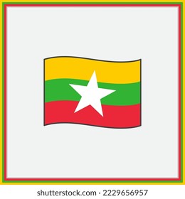 Myanmar Flag Cartoon Vector Illustration. Flag of Myanmar Flat Icon Outline. National Myanmar Flag