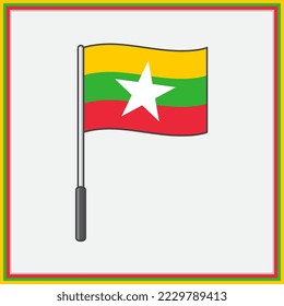 Myanmar Flag Cartoon Vector Illustration. Flag of Myanmar Flat Icon Outline