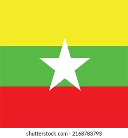 Myanmar flag consists of three colors, yellow, green, red and a white star in the middle