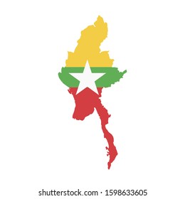 Myanmar Flag country of Asia, Asian map illustration, vector isolated on white background