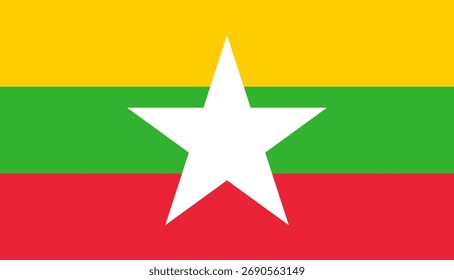 Diseño de la bandera de Myanmar. Ilustración vectorial nacional de la bandera de Myanmar. Diseño oficial de la bandera de color de Myanmar.