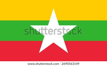 Myanmar flag design. Myanmar national flag Vector illustration. Myanmar official color flag design.