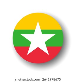 Myanmar flag - flat vector circle icon or badge with dropped shadow.