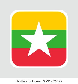 myanmar flag, flat vector square with rounded corners and white border. vector illustration	