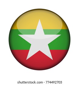 myanmar Flag in glossy round button of icon. myanmar emblem isolated on white background. National concept sign. Independence Day. Vector illustration.
