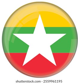 Myanmar flag with glossy rounded button for football team and national emblem	