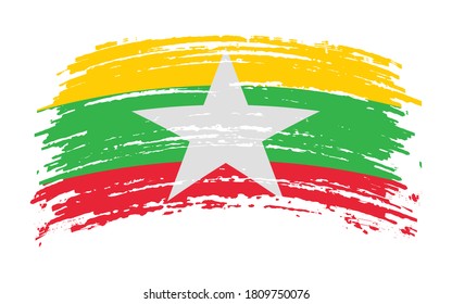Myanmar flag in grunge brush stroke, vector image