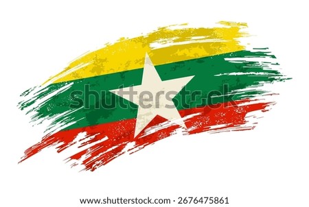 Myanmar flag grunge brushstroke texture background. Vector illustration.