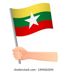 Myanmar flag in hand. Patriotic background. National flag of Myanmar vector illustration