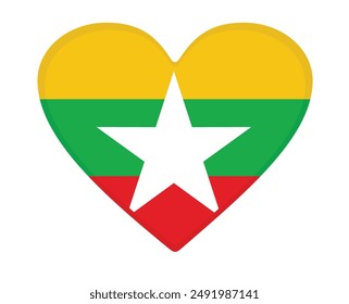 Myanmar flag heart shaped. vector
