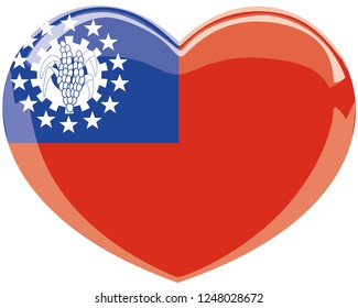 Myanmar flag in a Heart vector, sticker, language, burma
