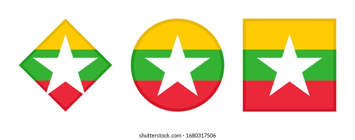 myanmar flag icon set, isolated on white background