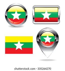 Myanmar flag icons chrome set, generated 3D photo rendering.