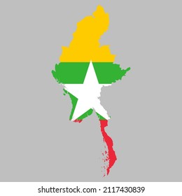 Myanmar flag inside the Burmese map borders vector illustration 