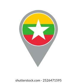 pino de localização da bandeira de Myanmar, aplicação da bandeira, Pino de localização da bandeira, design gráfico, ponteiro do mapa, ilustração vetorial.	