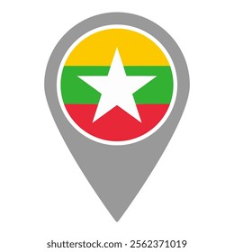 Myanmar flag location pin, flag application, Flag on Location Pin, graphic design, map pointer, vector illustration.