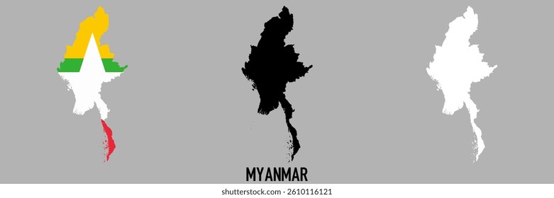 Myanmar flag and map shape black and gray color.