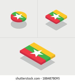 Icono isométrico moderno de la bandera de Myanmar para el Día de la Unión o colección de ilustraciones de vectores del Día Nacional
