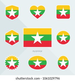 Myanmar Flag. National Flag Of Myanmar. Myanmar Vector Flag Button. Myanmar Independence Day.