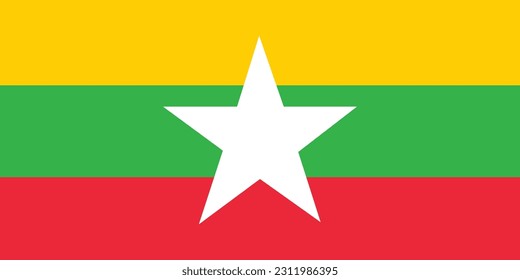Myanmar flag, official colors and proportion correctly. National Myanmar flag. Flat vector illustration.