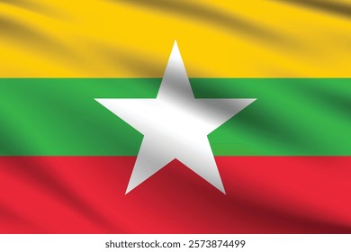 Myanmar flag official colors and proportion digital vector illustration. Pleated flag.