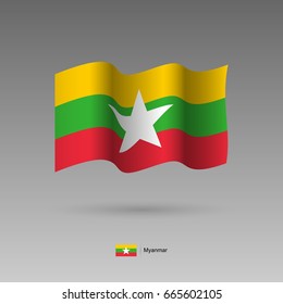 Myanmar flag. Official colors and proportion correctly. High detailed vector illustration. 3d and isometry. EPS10