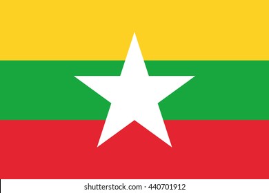 Myanmar flag official right proportions, star vector illustration