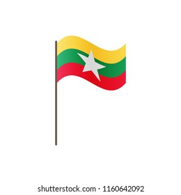 Myanmar flag on the flagpole. Official colors and proportion correctly. Waving of Myanmar flag on flagpole, vector illustration isolate