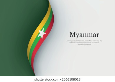 Myanmar flag on Waving ribbon. Template for independence day