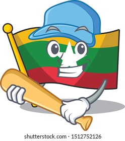 Myanmar flag playing baseball isolated mascot