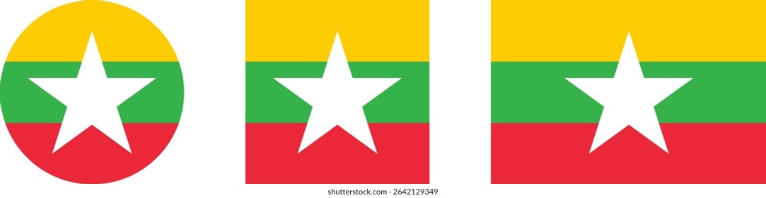 
Myanmar flag PNG vector. Myanmar square and round icon isolated on transparent PNG background. Myanmar flag symbol.