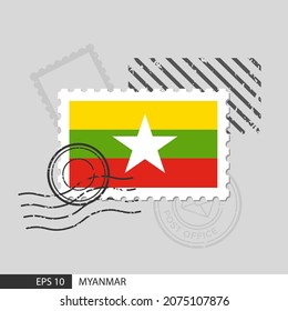 Myanmar flag postage stamp. Isolated vector illustration on grey post stamp background and specify is vector eps10.