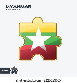 Piezas del rompecabezas de la bandera de Myanmar. ilustración vectorial aislada en fondo blanco