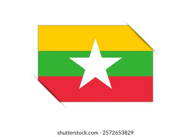 Myanmar flag - rectangle colorful flag representing a country cultural identity and heritage. The essence of national pride and unity. Attached by the corners in a paper album