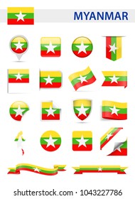 Myanmar Flag Set - Vector Illustration