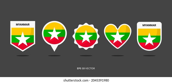 Myanmar Flag Set Vector Illustration. Good Used for Sticker, Logo, Icon, Clipart, Etc - EPS 10 Vector