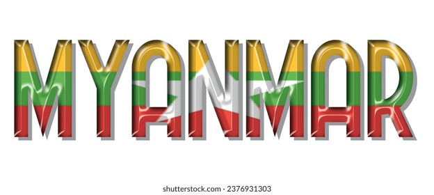 MYANMAR flag text font, 3D MYANMAR colorful background, MYANMAR flag vector illustration