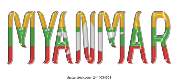 Myanmar flag text font, 3D Myanmar flag colorful background, Myanmar flag vector illustration