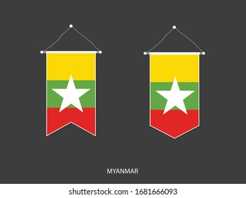 Bandera de Myanmar en varias formas, Vector de bandera de fútbol pennant ,Ilustración vectorial.