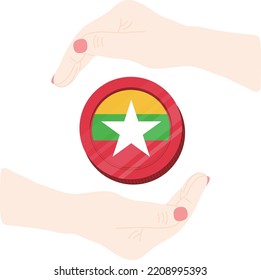 Myanmar Flagge, handgezeichnet, myanma kyat, handgezeichnet