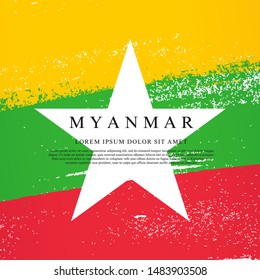 Myanmar flag. Vector illustration on a white background. Brush strokes are drawn by hand. Independence Day.