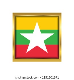 Myanmar Flag Vector Square Icon - Illustration, Flag of Myanmar. Abstract concept, icon,golden square, button. Raster illustration on white background.
