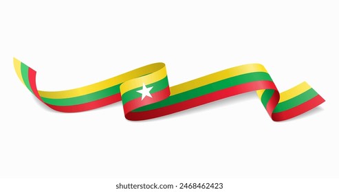 Fondo abstracto ondulado de la bandera de Myanmar. Ilustración vectorial.